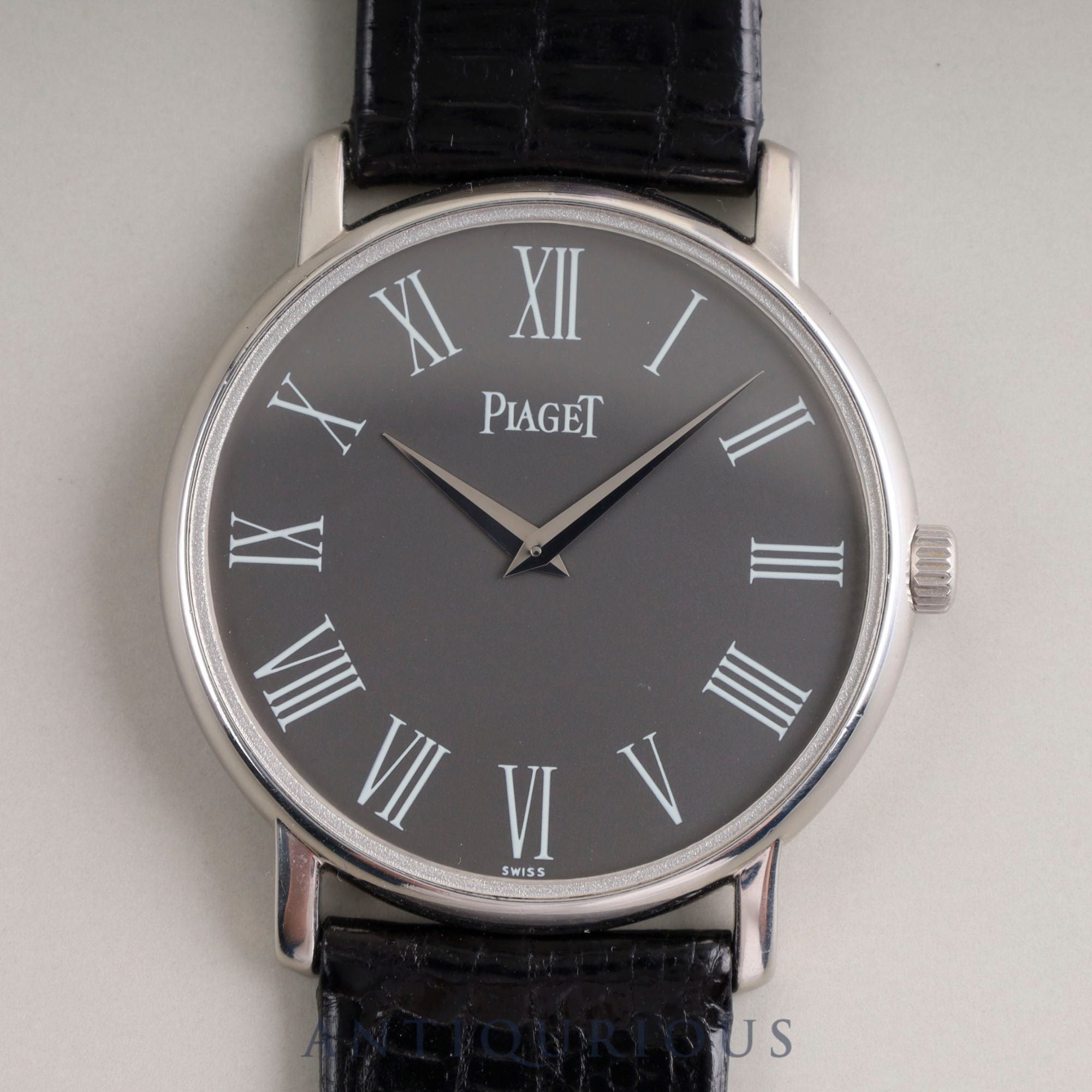 Piaget Tradition 80035 Quartz WG Leather Genuine Buckle (750) Grey Dial