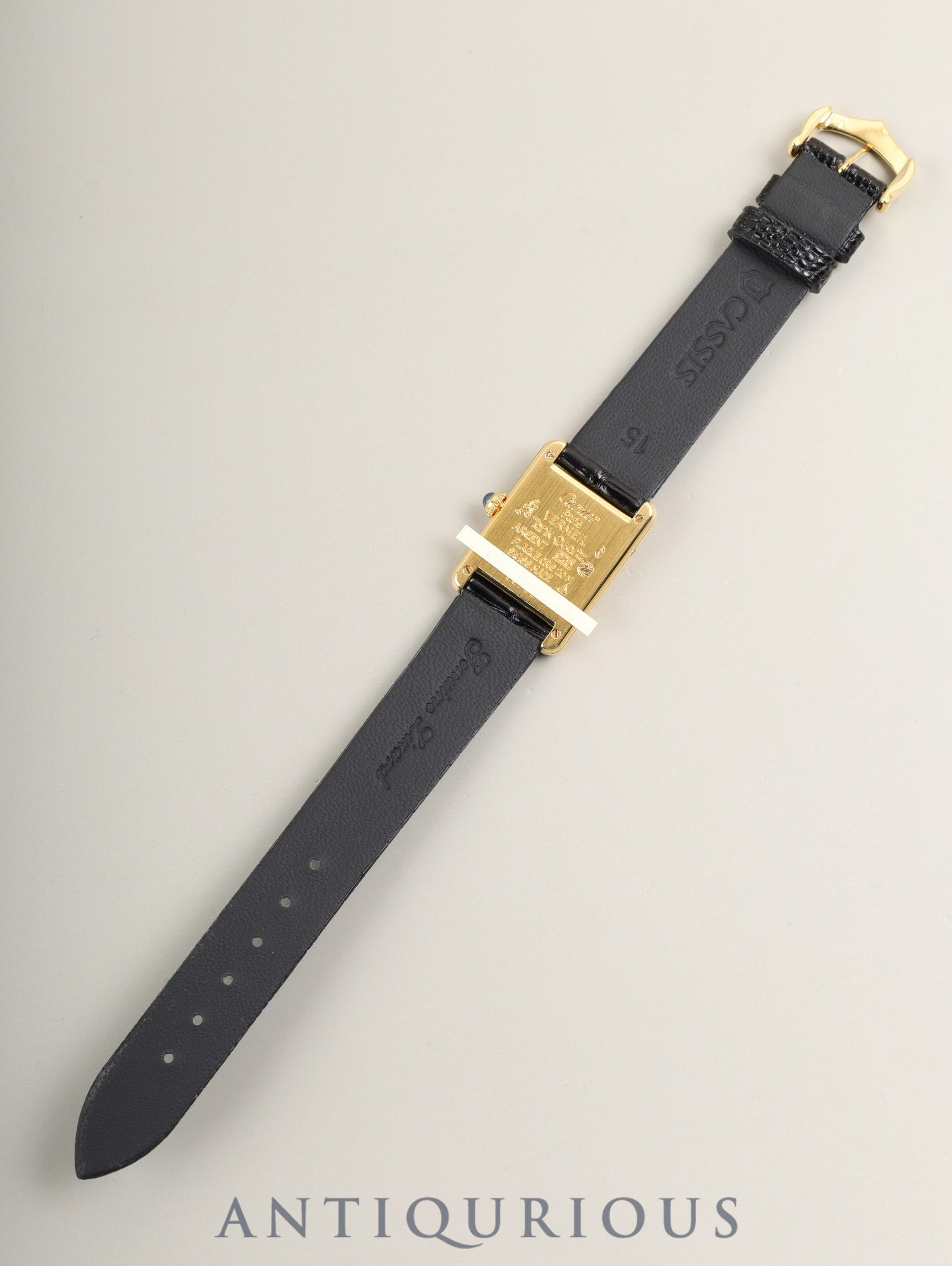 Cartier Must Tank SM 557051 Quartz Cal.057 SV925 Leather Genuine Pin Buckle (GP) Black Roman Dial (SWISS marking) Overhauled Polished