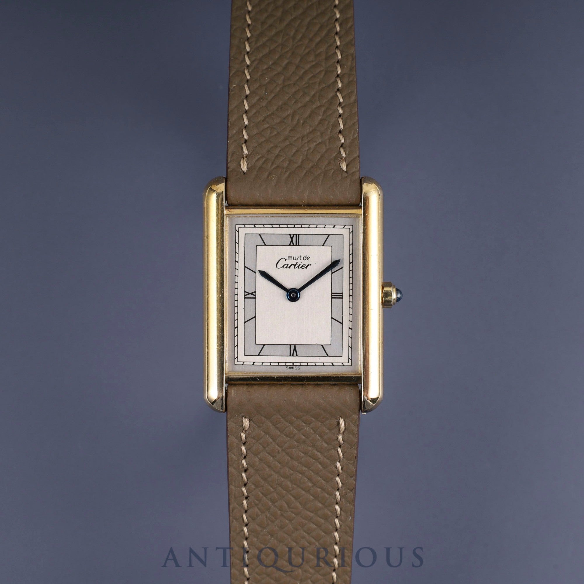 Cartier Must Tank LM 6 81006 Quartz Cal.81 SV925 Leather Genuine Buckle (GP) Silver Flying Roman Dial Overhauled