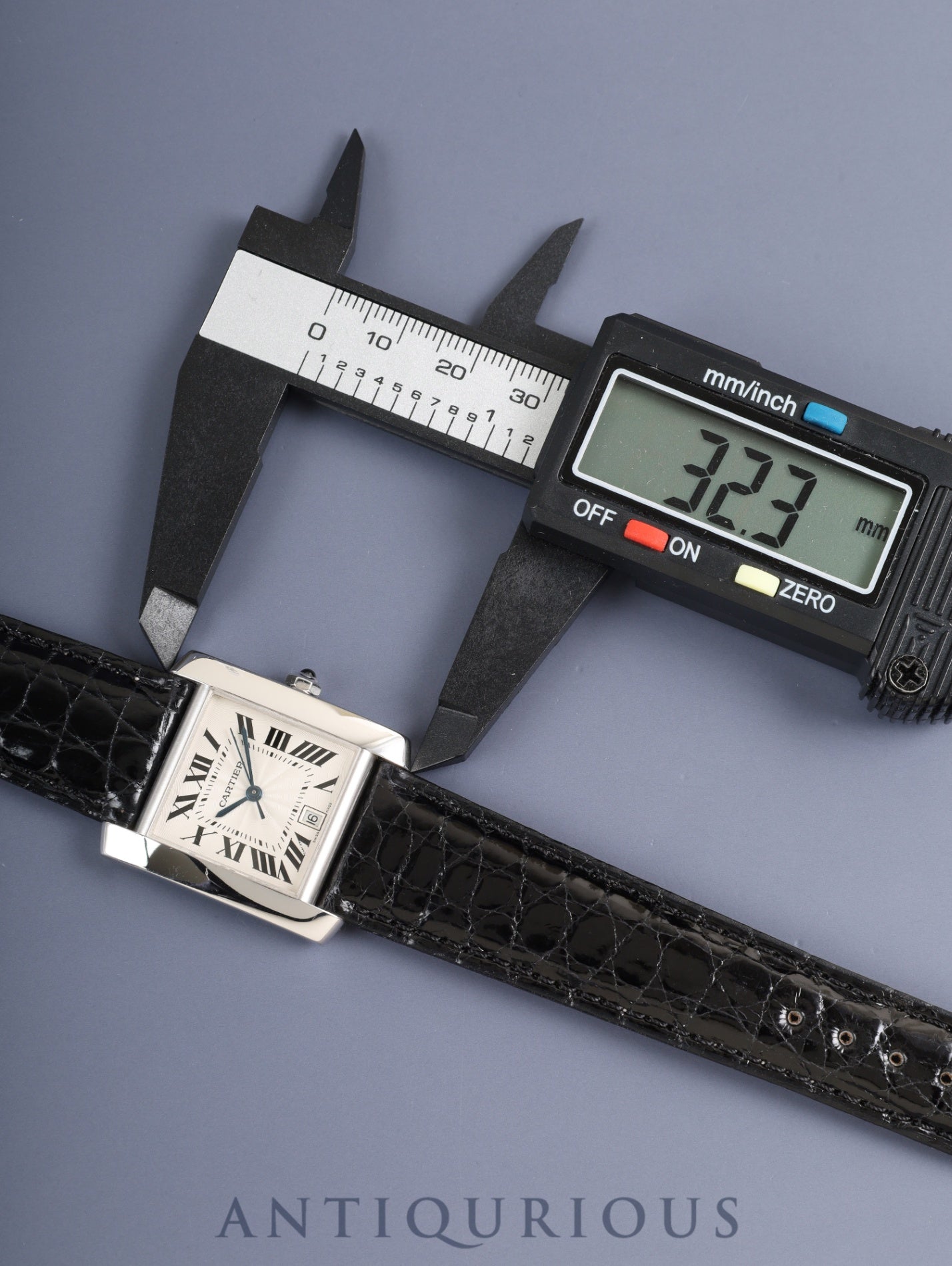 Cartier Tank Française LM W50011S3 / 2366 Automatic Cal.- 750WG Leather Original pin buckle (SS) Silver guilloché Roman numerals Overhauled