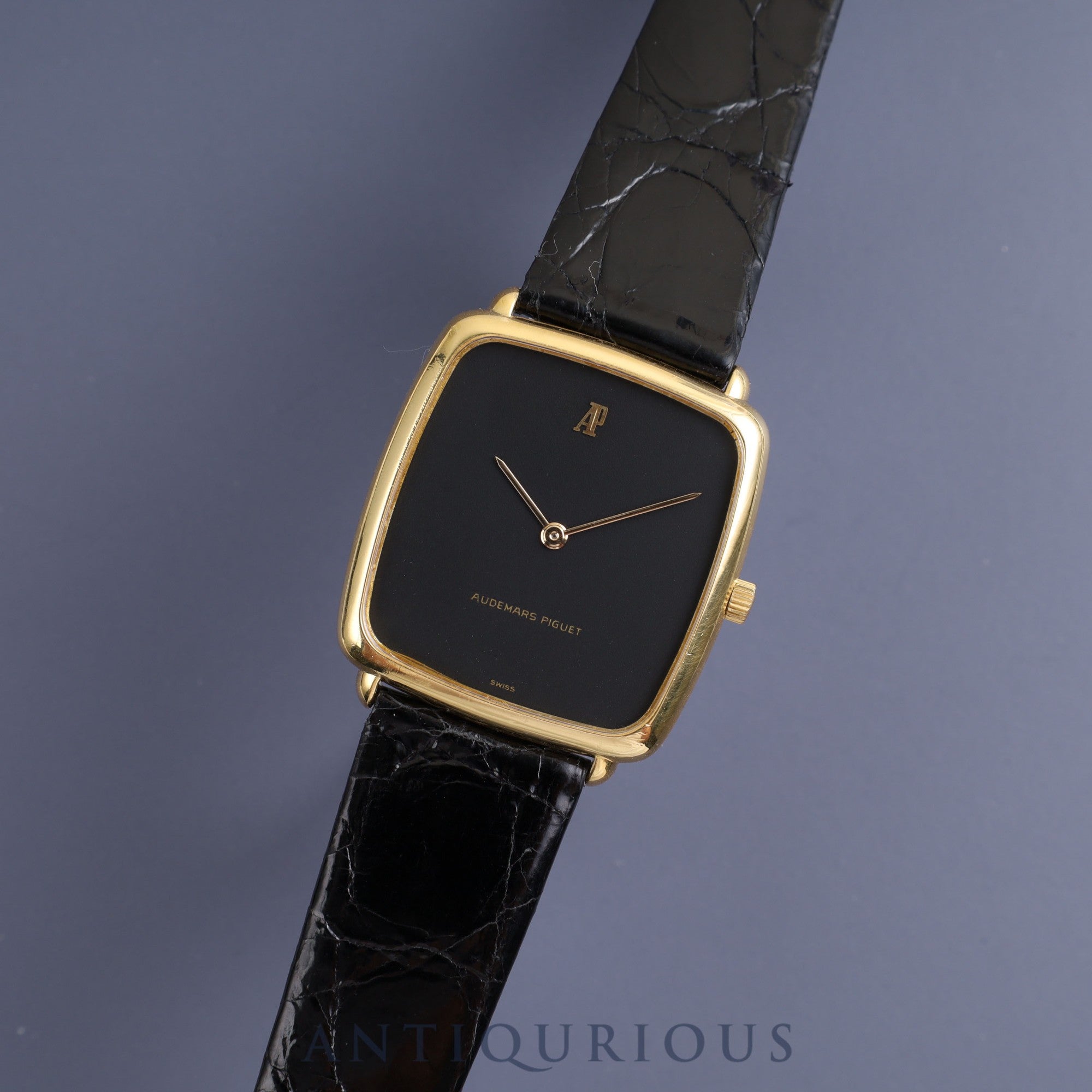 Audemars Piguet Ultra Slim Cushion Case Hand-wound Cal.2090 YG Leather Genuine Buckle (750) Black Dial Overhauled