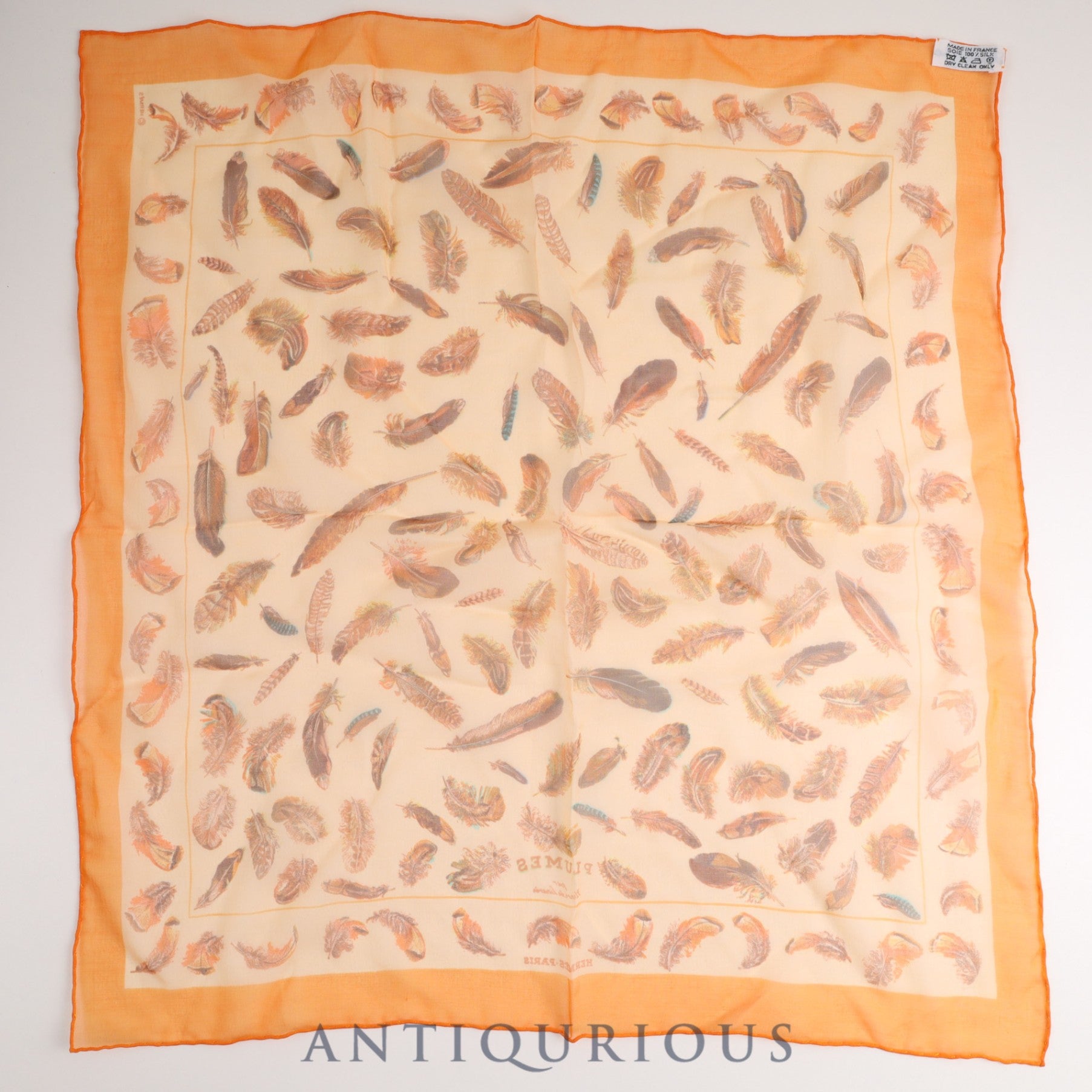 HERMES Scarf CARRES45 PLUME Feather Orange SILK100% Box