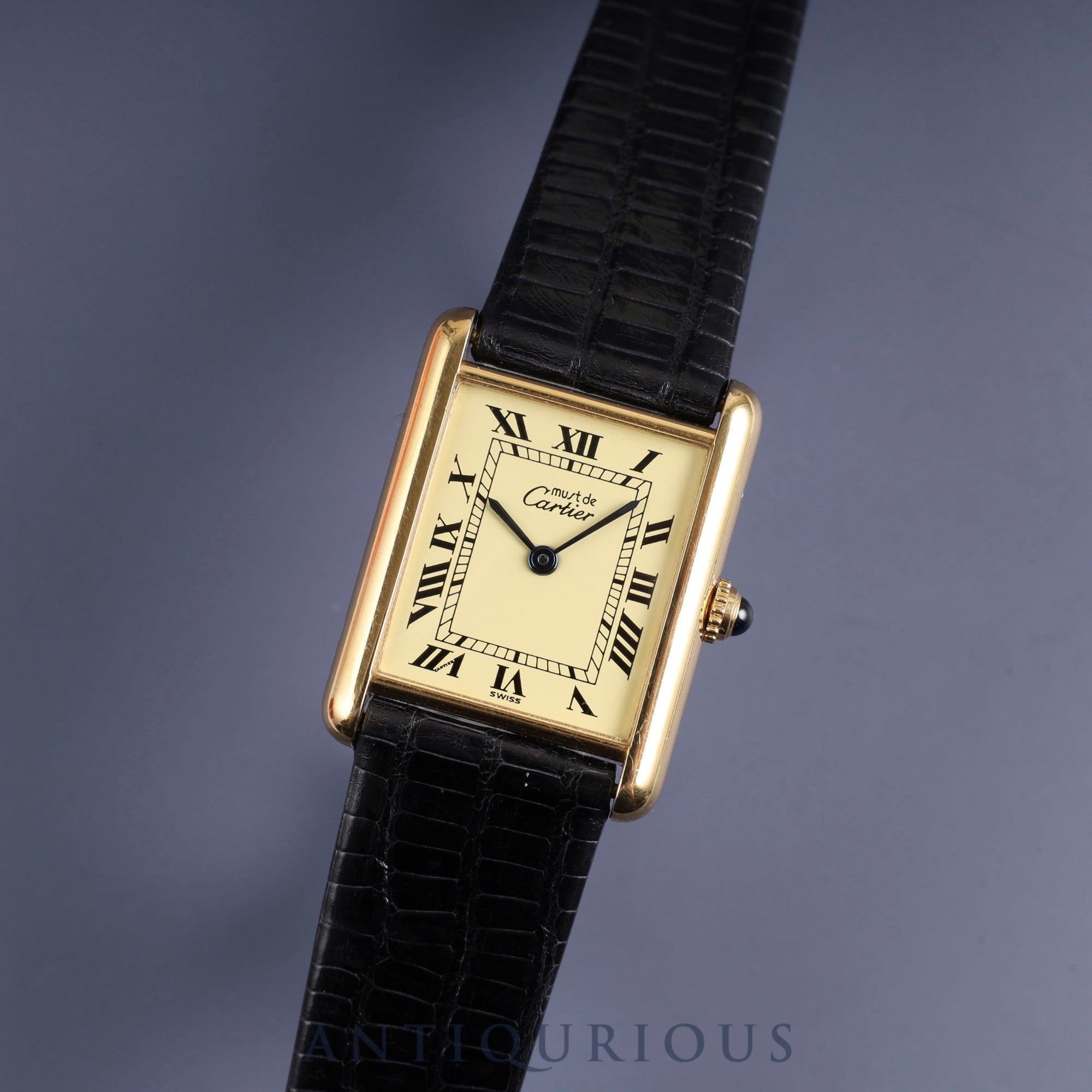 Cartier Must Tank LM 590005 Quartz Cal.90 SV925 Leather Genuine Buckle (GP) Ivory Roman Dial Overhauled