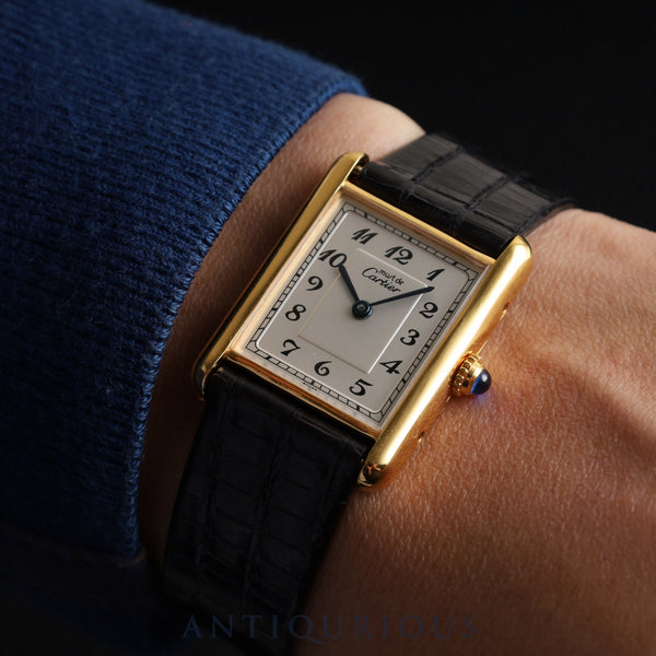 カルティエ マストタンク LM 590005 クォーツ Cal.90 SV925 革 純正尾錠（GP） シルバーアラビア文字盤 オーバーホール済み 新品仕上げ済み