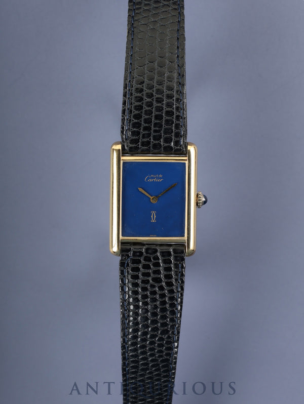 カルティエ マストタンク LM 手巻き Cal.78-1 SV925 純正革ベルト（使用感あり）純正尾錠（GP）ラピスラズリ文字盤（クラック）オーバーホール済み