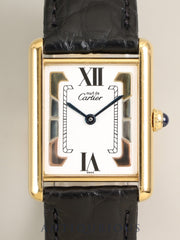 Cartier Must Tank LM W1006254/5057001, quartz, Cal. 90, SV925, original leather strap, original GP folding clasp, Trinity dial (marked “SWISS”), serviced (overhauled)