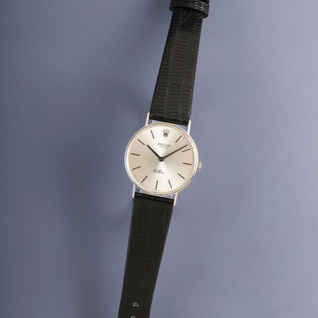 Rolex Cellini 3833 Manual Winding Cal. 1600 750WG Leather Strap Original Pin Buckle (SS) Silver Dial (SWISS / σ markings) Unknown Serial Number Overhauled