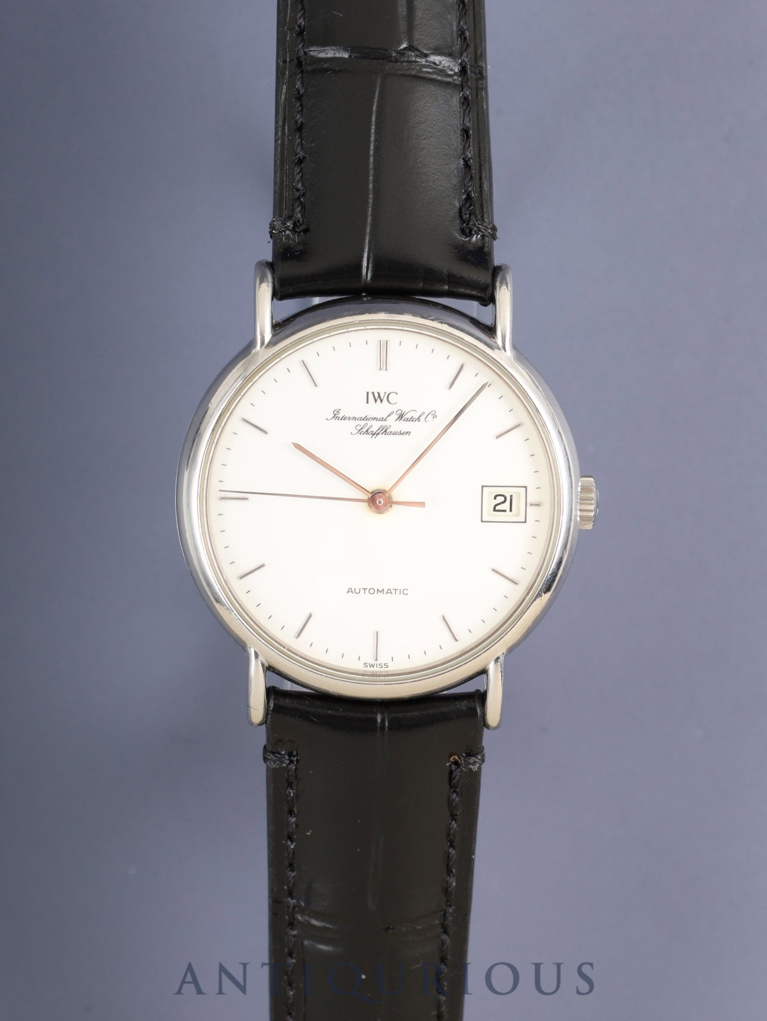 IWC Portofino IWC 3513 Automatic Caliber C37521 Stainless Steel Leather Strap with Genuine Stainless Steel Buckle, Silver Dial, Overhauled