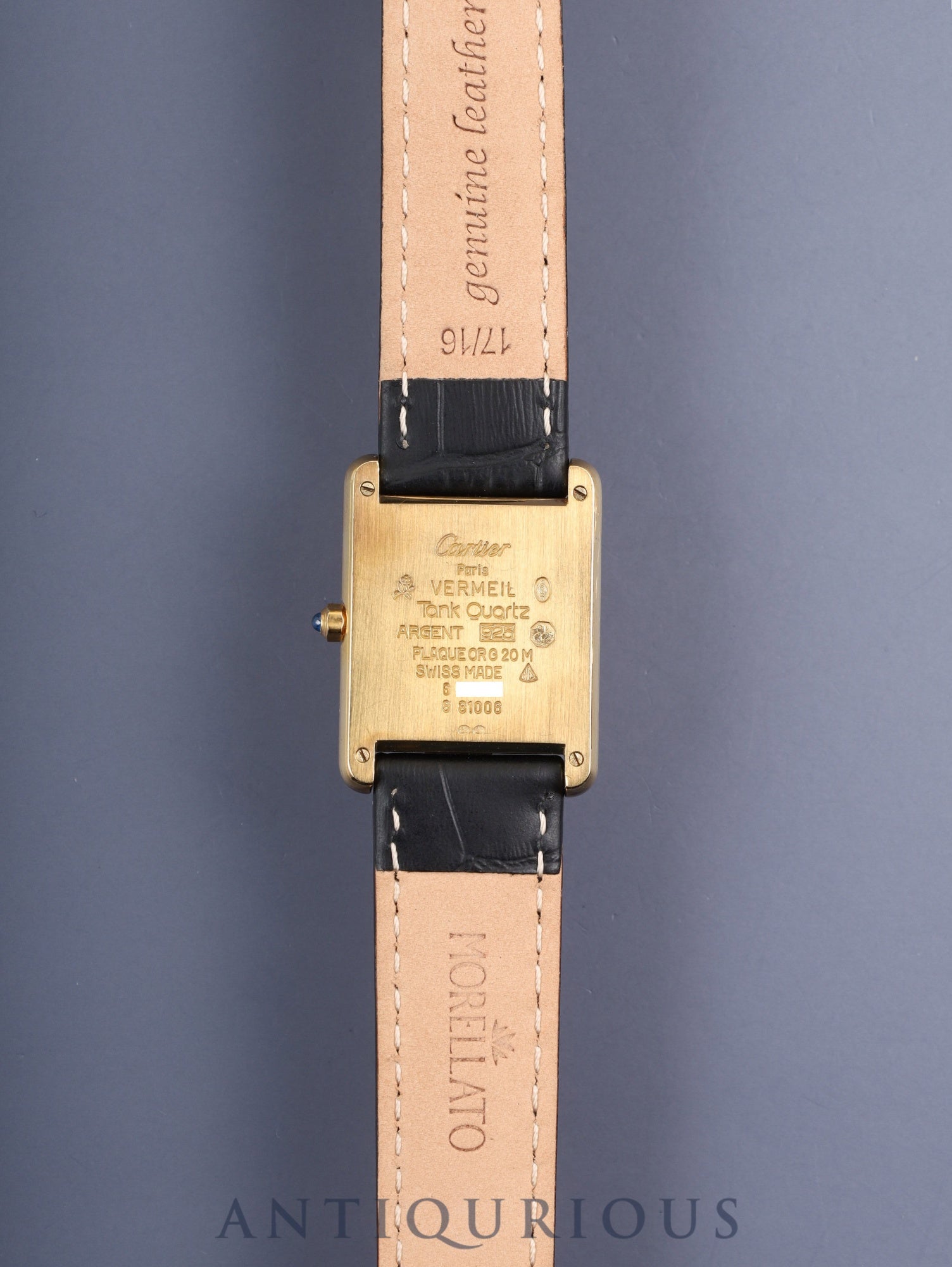 カルティエ マストタンク LM 6 81006 クォーツ Cal.81 SV925 革 純正尾錠（GP） グレー飛びローマン文字盤 オーバーホール済み