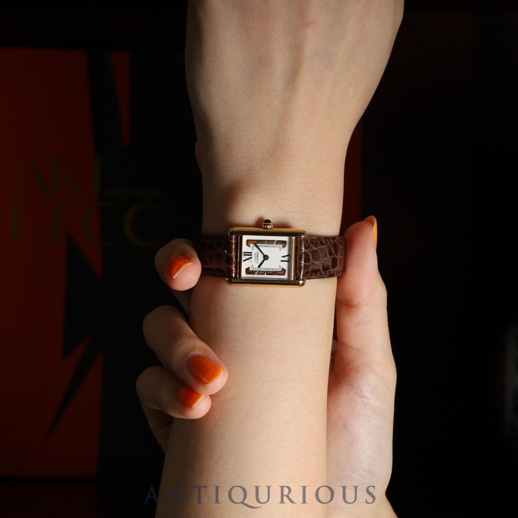 Cartier Must Tank SM 5057001 Quartz Caliber 057 SV925 Leather Strap with Genuine D-Buckle (GP) Side Trinity Dial Circa 1982-Circa 1995 Overhauled