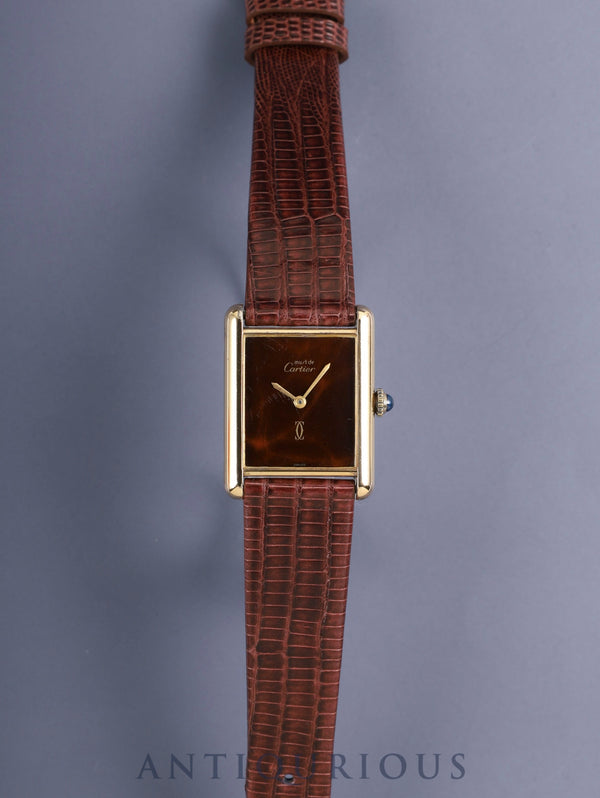 Cartier Must Tank LM Manual Winding Cal. 78-1/ETA2512 SV925 Leather Strap with Genuine GP Buckle Mahogany Dial (SWISS Marking) Overhauled