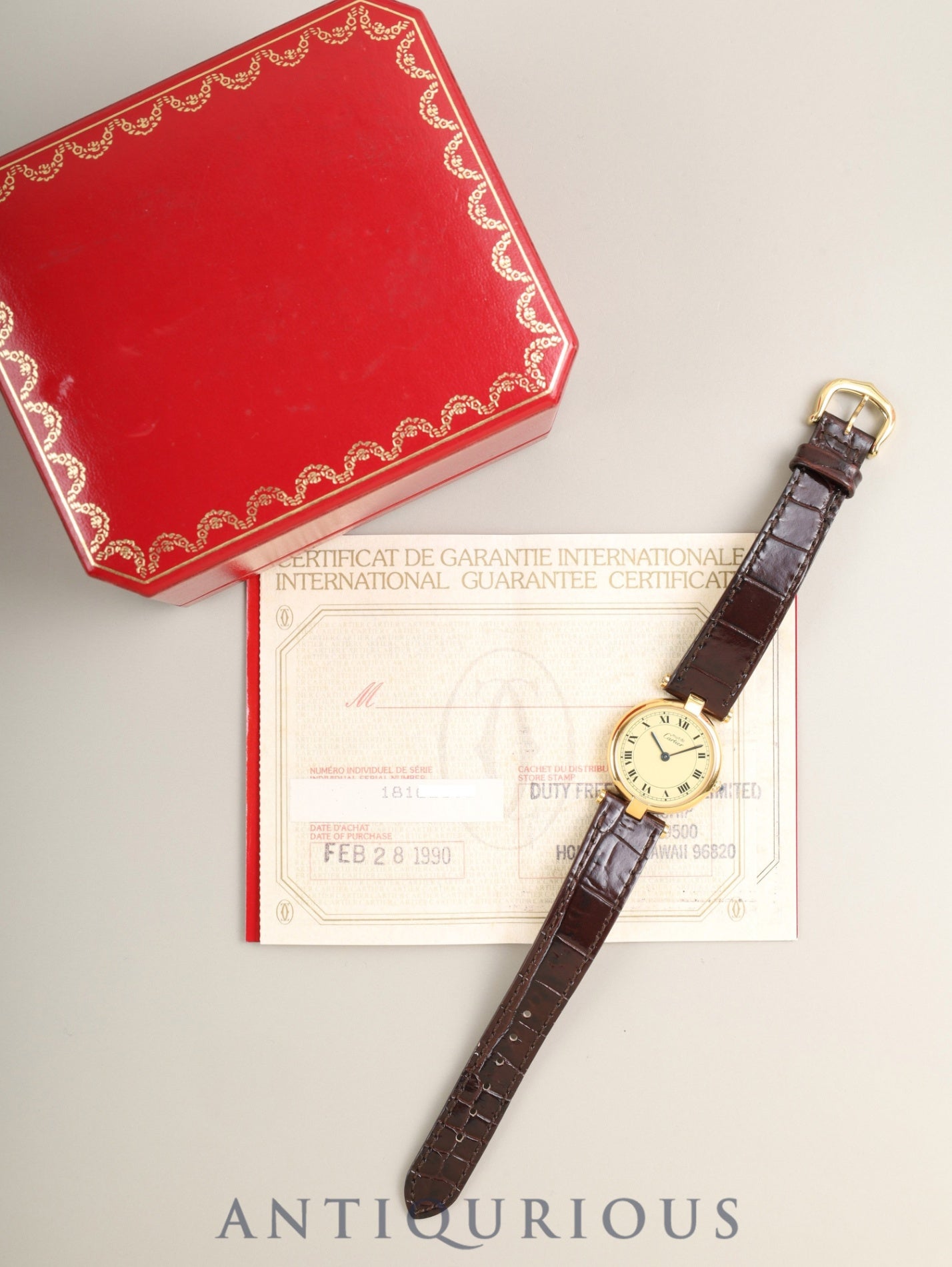 カルティエ  マスト ヴァンドーム VLC SM 18 クォーツ Cal.81 SV925 革 純正ピンバックル（GP）アイボリーローマン文字盤 24mm 箱 冊子 保証書（1990年）オーバーホール済み