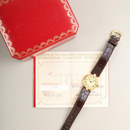 カルティエ  マスト ヴァンドーム VLC SM 18 クォーツ Cal.81 SV925 革 純正ピンバックル（GP）アイボリーローマン文字盤 24mm 箱 冊子 保証書（1990年）オーバーホール済み