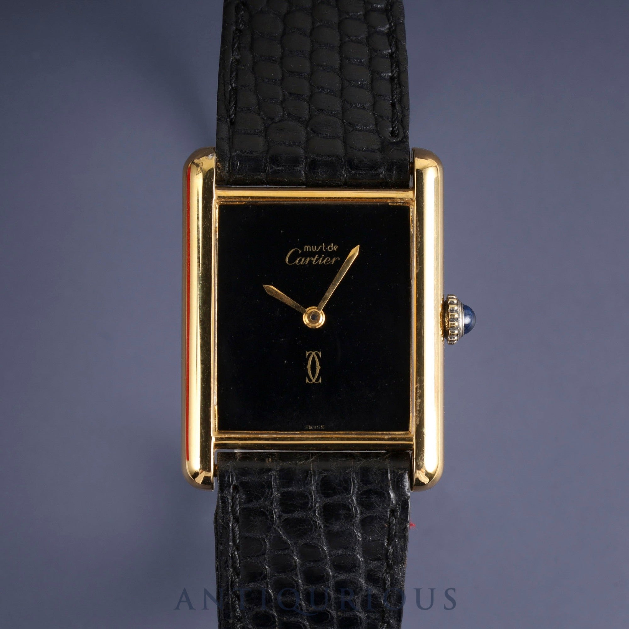 Cartier Must Tank LM Manual Winding Cal. 78-1 SV925 Genuine Leather Strap Genuine Buckle (GP) Black Onyx Dial Circa 1976-1981 Box Overhauled