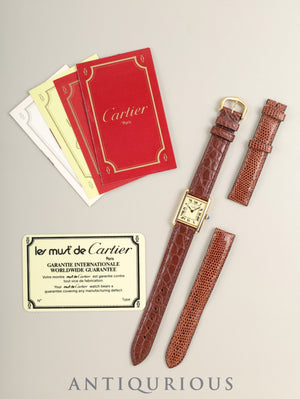 Cartier Must Tank SM Hand-wound Cal.78-1 SV925 Leather Genuine Pin Buckle (GP) Ivory Roman Dial (SWISS marking) Warranty Booklet Genuine Leather Strap Overhauled