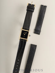 Cartier Must Tank SM 3-Hand Manual Winding Cal.78-1 SV925 Leather Original Pin Buckle (GP) Onyx Dial (SWISS marking) with Original Leather Strap Overhauled Polished