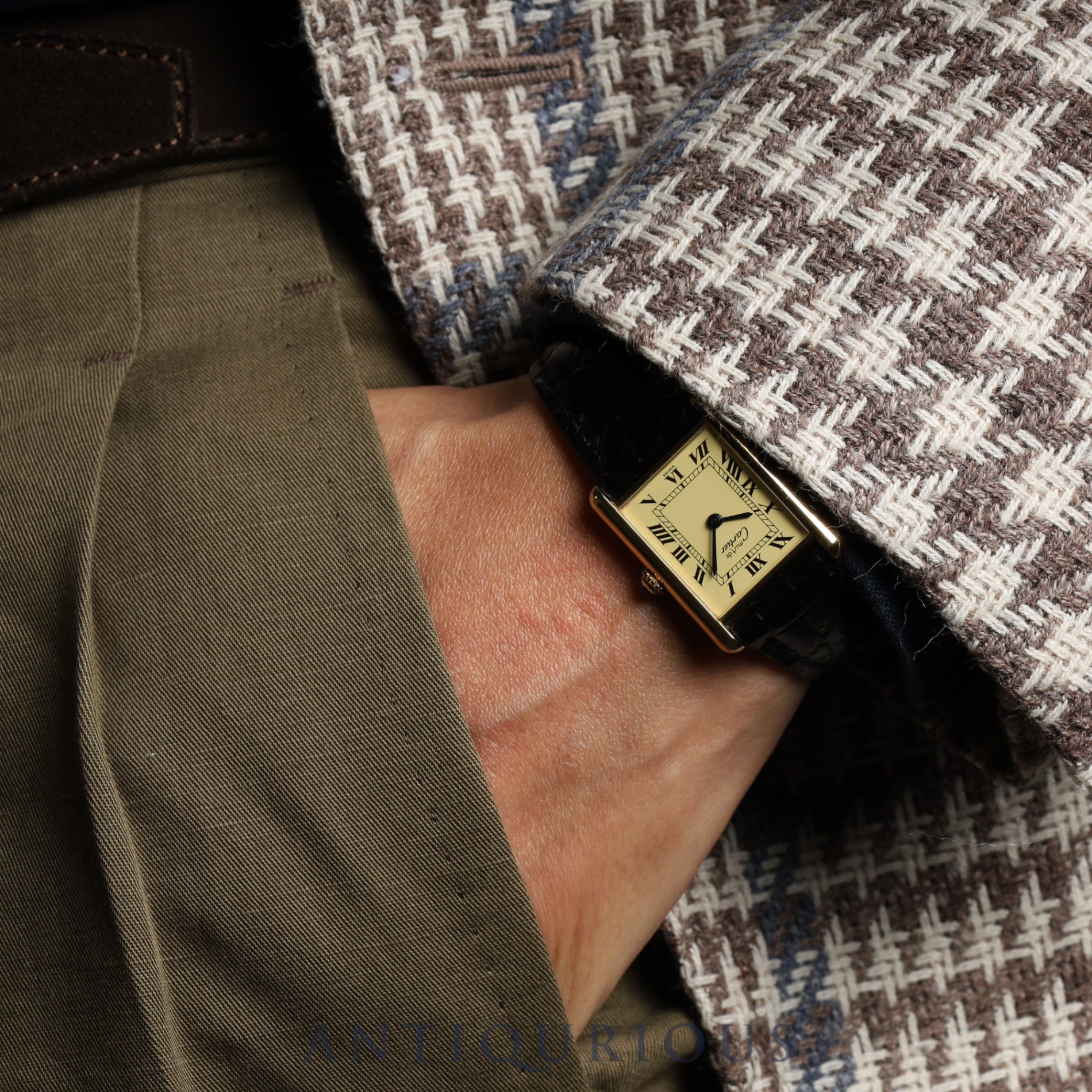 カルティエ マストタンク LM 590005 クォーツ Cal.90 SV925 革 純正尾錠（GP） アイボリーローマン文字盤 箱 冊子 保証書（1995年）オーバーホール済み