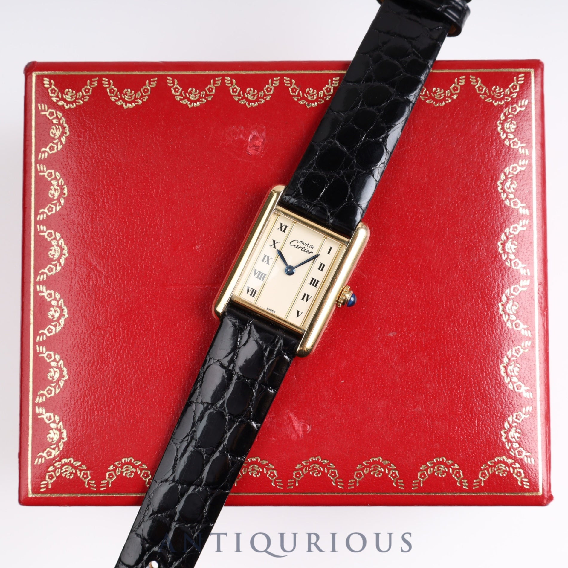 Cartier Must Tank SM 5057001 Quartz Straight Roman Dial SV925 Leather Box Mid 1980s to 1994 Complete Service