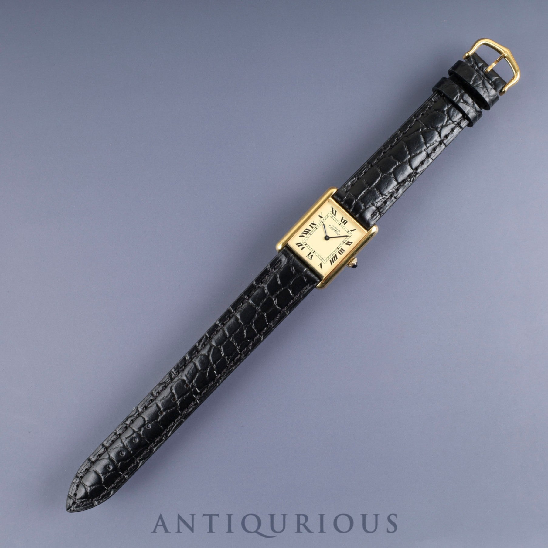 カルティエ マストタンク LM 手巻き SV925 革 純正尾錠（GP）アイボリーローマン文字盤 オーバーホール済み 新品仕上げ済み