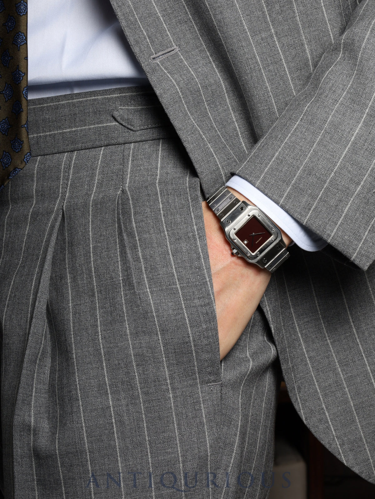 カルティエ サントス カレ LM 2960 自動巻き SS SS ガーネットダイアル ボルドー文字盤 （SWISS MADE表記）カルティエブティックにてコンプリートサービス済み