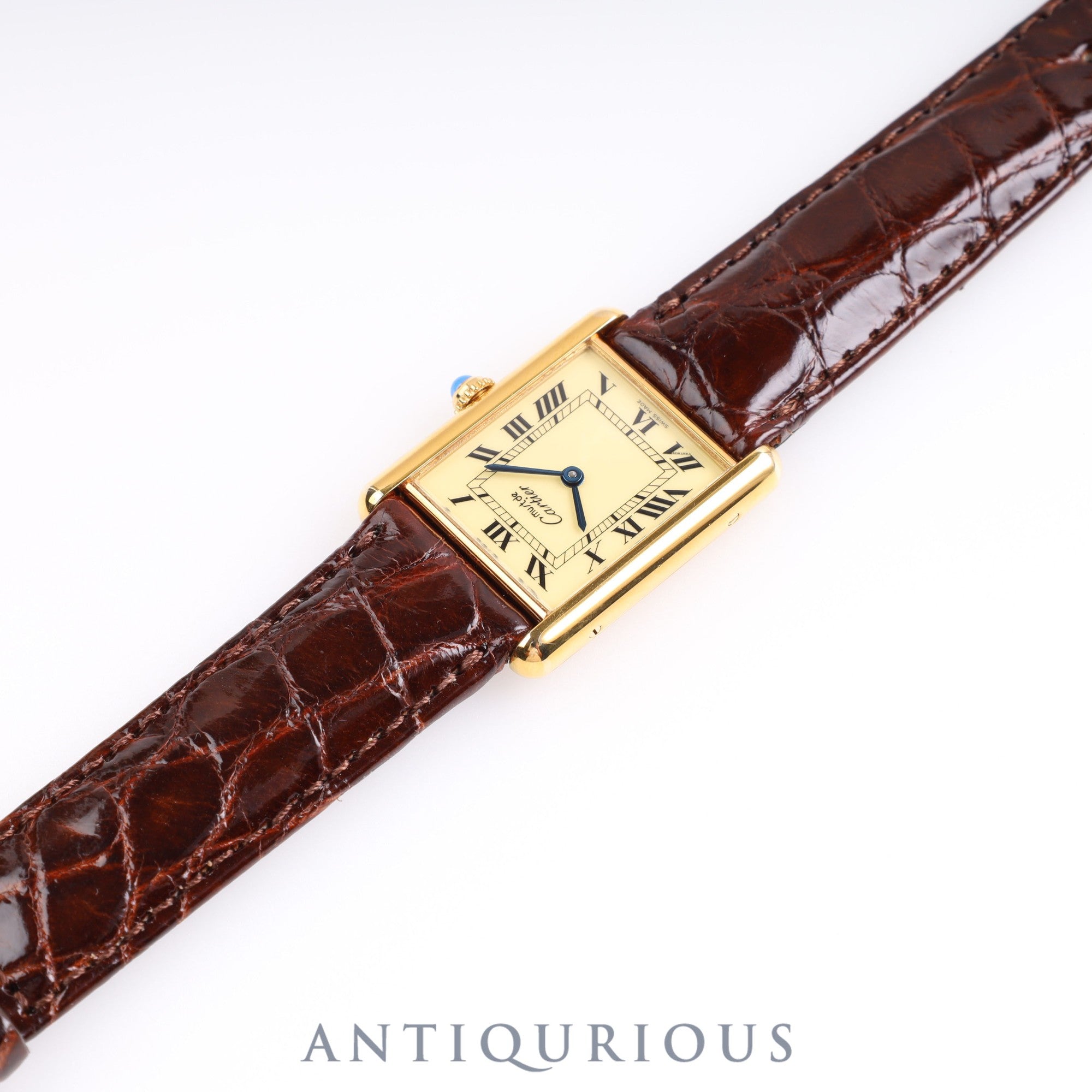 Cartier Must Tank LM QZ 590005 SV925 Leather Genuine Buckle Ivory Roman Dial Complete Service Completed