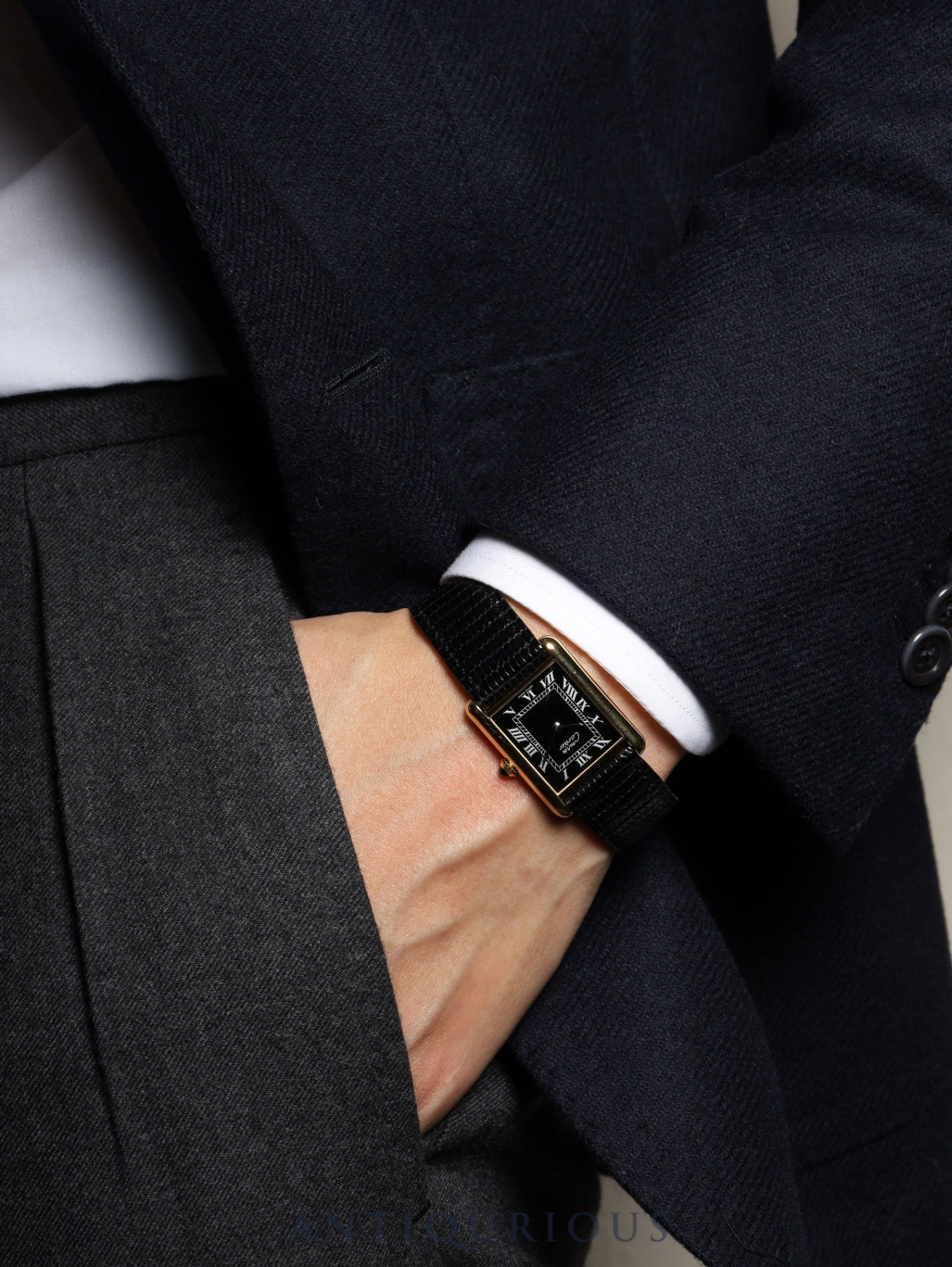 カルティエ マストタンク LM 19749 13 手巻き SV925 純正革ベルト 純正尾錠（GP） ブラックローマン文字盤 保証書（1987年） カルティエブティックにてコンプリートサービス済み