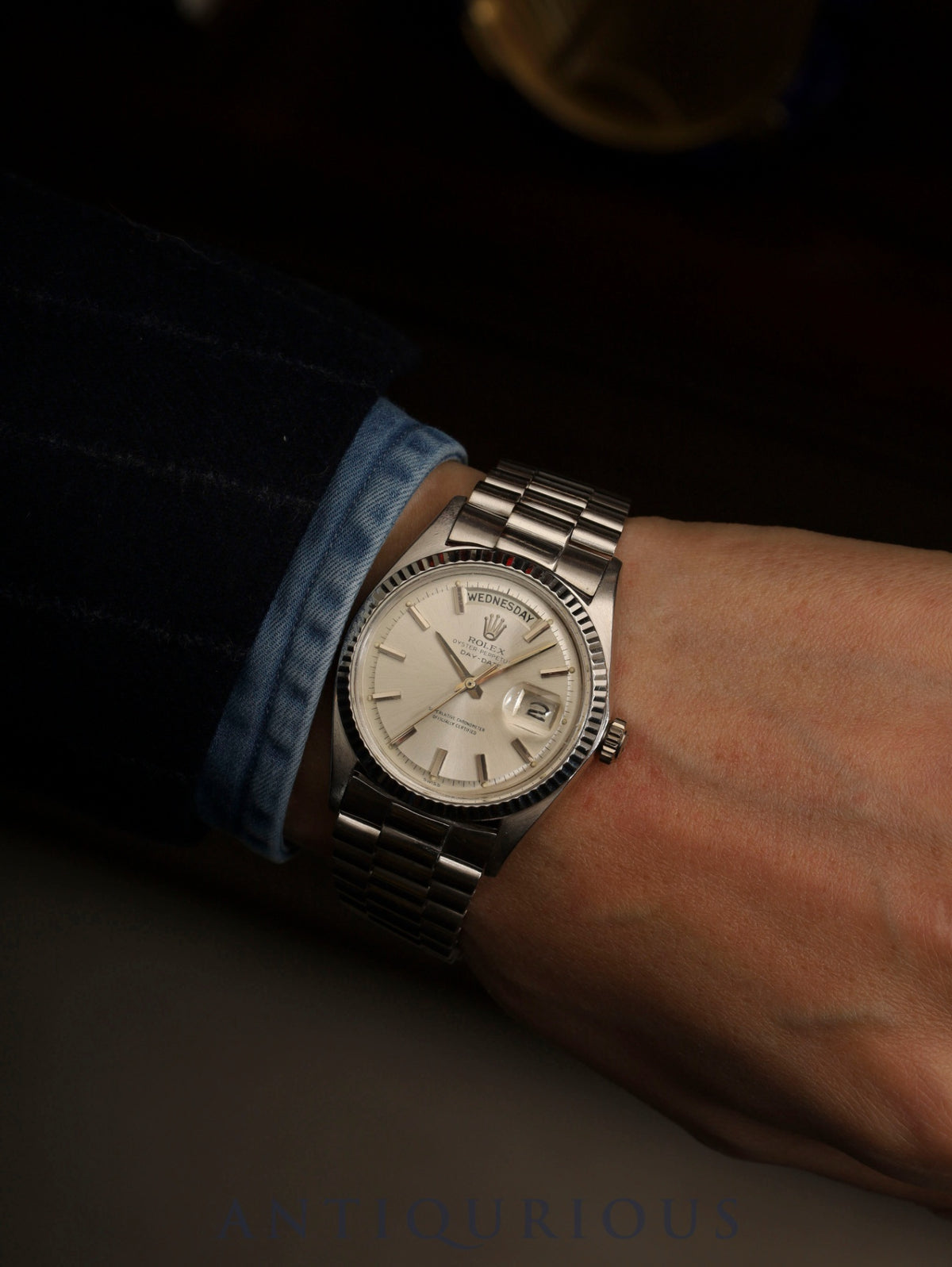 Rolex Day-Date 1803/9 Automatic Caliber 1555 White Gold with Japan Bracelet, Silver Dial, No. 93 (1962-1963), Overhauled