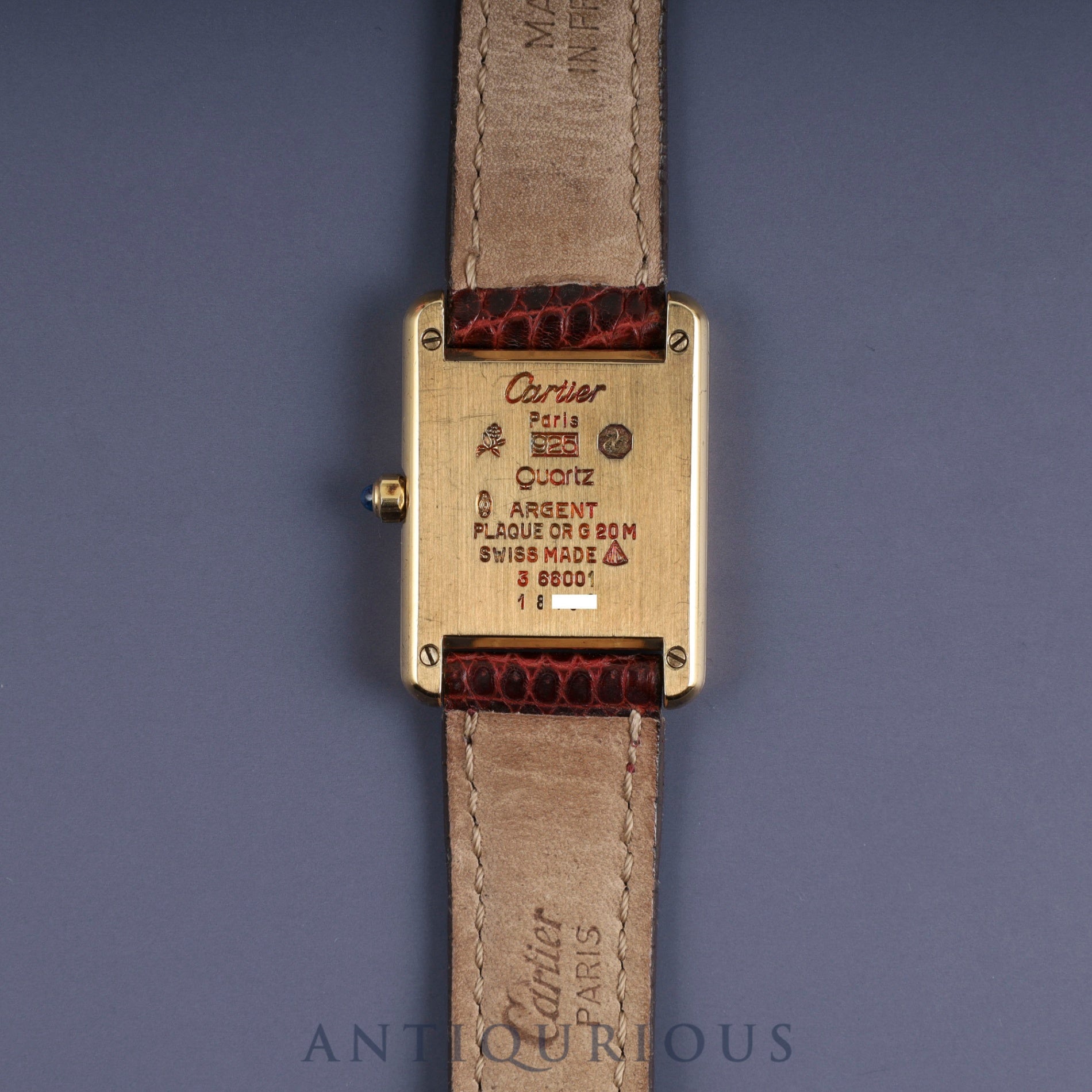 Cartier Must Tank SM 3 66001 Quartz SV925 Genuine leather strap Genuine buckle (GP) Bordeaux dial Overhauled