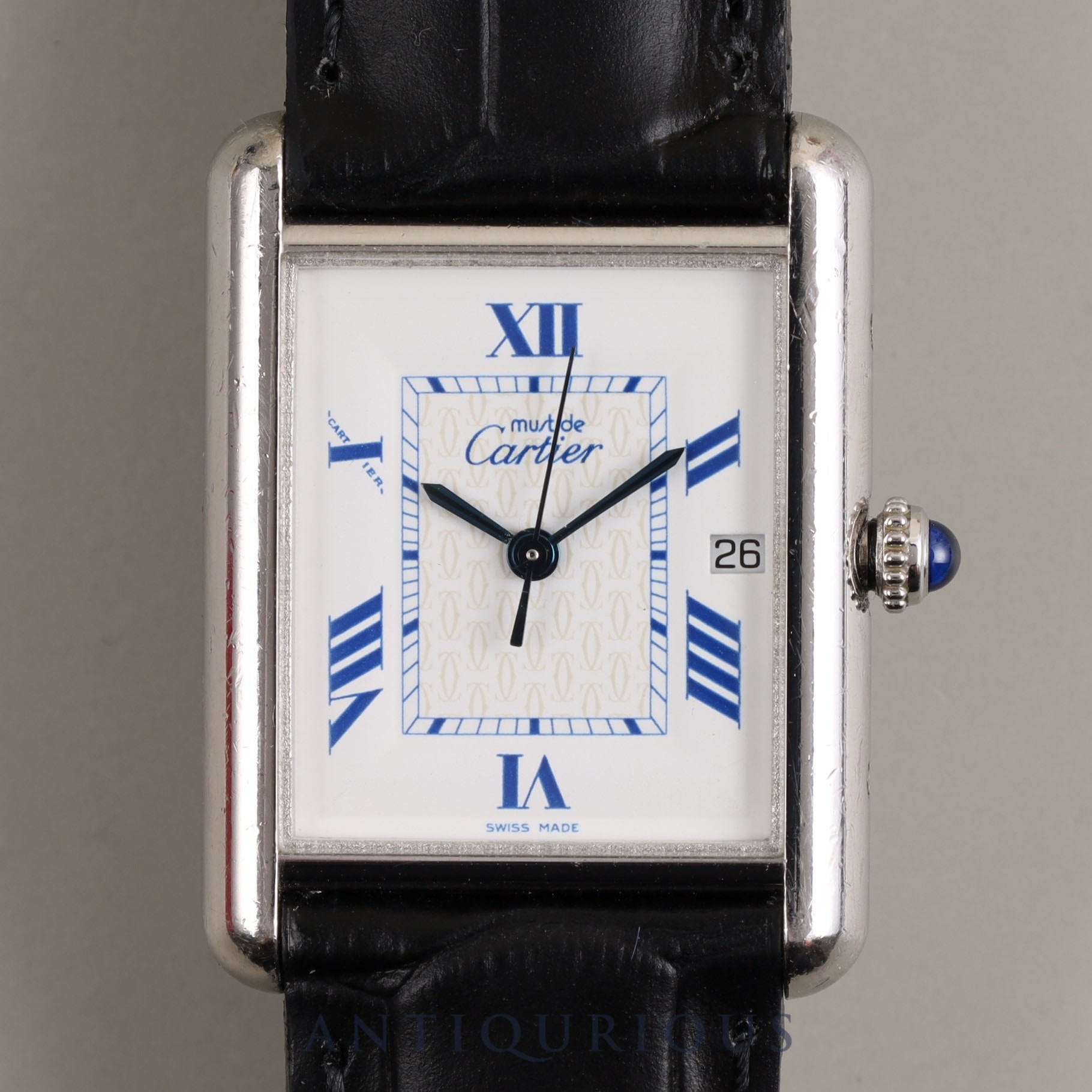 Cartier Must Tank GM (XL) Date QZ Cal.687 W1014154 / 2414 SV925 Leather Genuine Buckle (SS) White Roman CC Dial Box