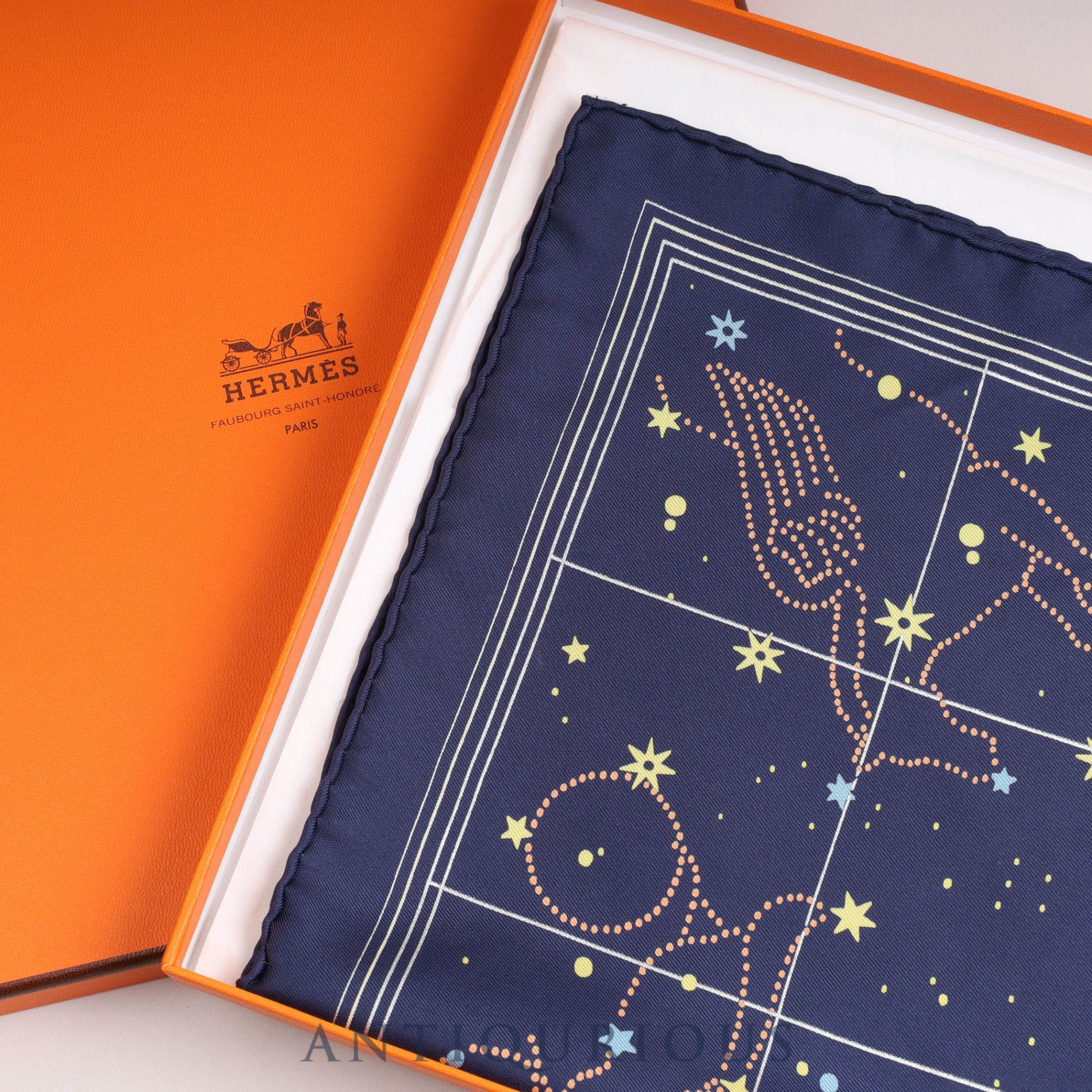 Hermes scarf Carre 45 Constellation Navy Box