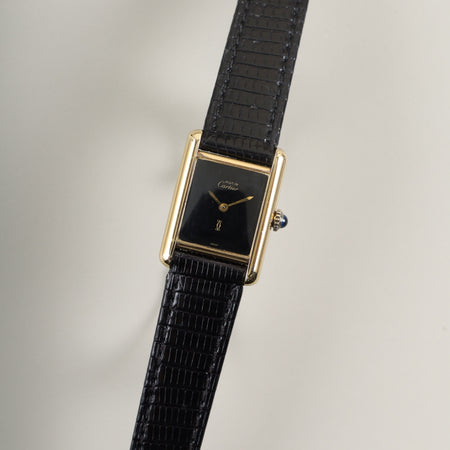 カルティエ マストタンク SM 手巻き Cal.78-1 SV925 革 純正尾錠（GP）オニキス文字盤 オーバーホール済み