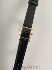 Cartier Must Tank SM Manual Winding Cal. 78-1 SV925 Leather Strap with Genuine GP Buckle, Onyx Dial, Overhauled