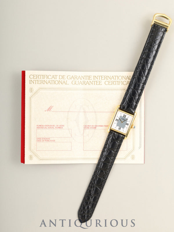 カルティエ マストタンク SM 5057001 クォーツ Cal.057 SV925 革 純正Dバックル（GP）センターグレー飛びローマン文字盤（SWISS表記） 冊子 保証書 オーバーホール済み 新品仕上げ済み