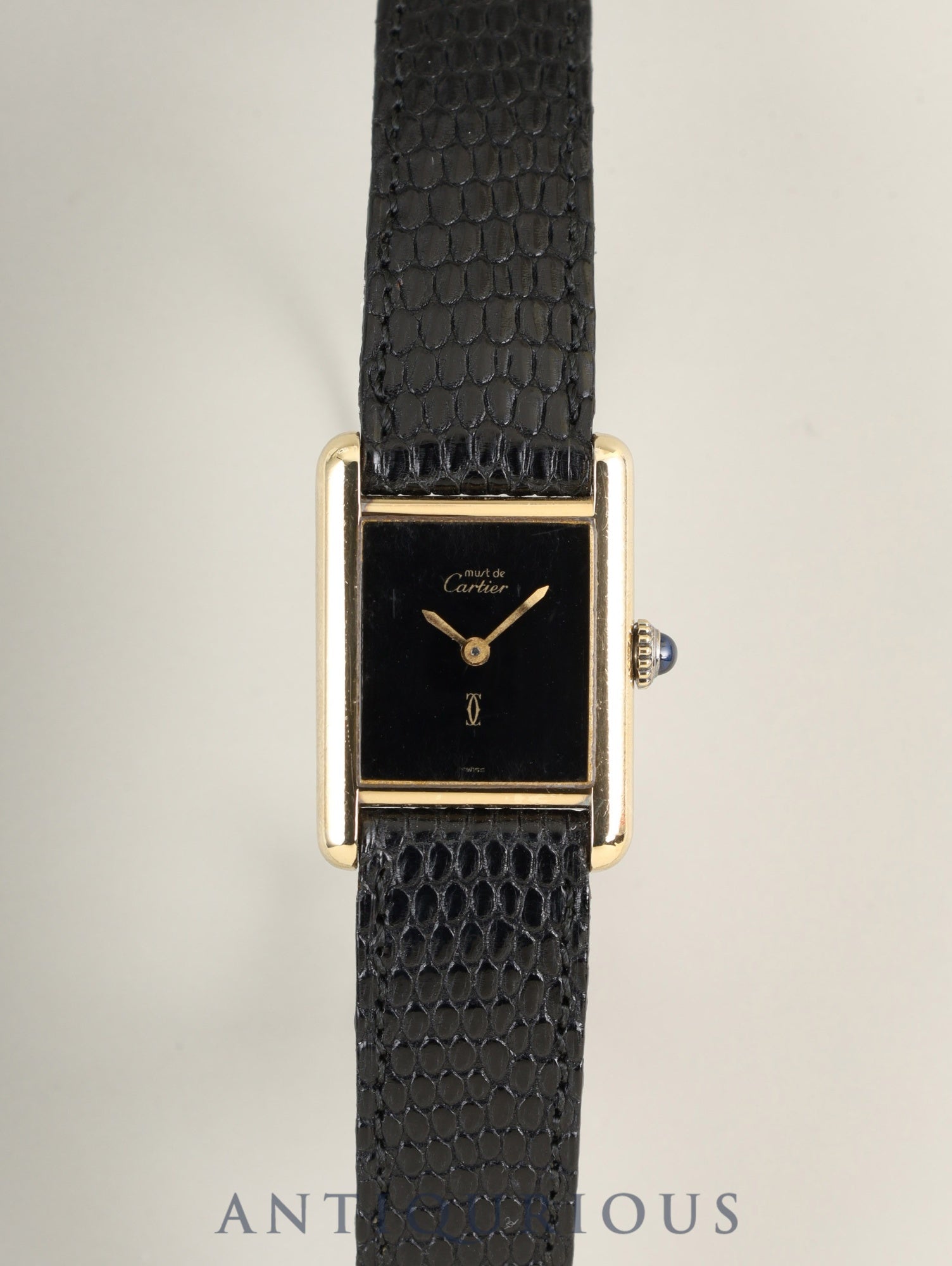 Cartier Must Tank SM Manual winding Cal.78-1 SV925 Original leather strap Original pin buckle Onyx dial (SWISS表記) Overhauled