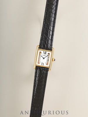 Cartier Must Tank SM 5057001 Quartz Cal.057 SV925 (case scratches) Leather strap with genuine GP deployant buckle Trinity dial (SWISS表記) Overhauled