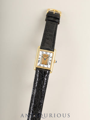 Cartier Must Tank LM 590005, Quartz Cal. 90, SV925, leather strap with original pin buckle (GP), front Trinity dial (SWISS marked), overhauled, polished.