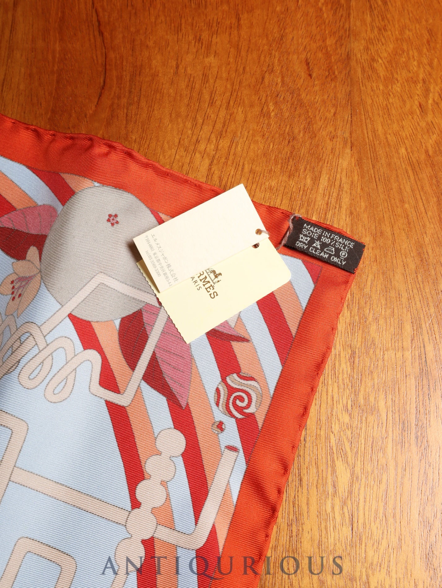 エルメス スカーフ カレ45 MONSIEUR PARFUM ルージュブリック SILK100% 箱 紙タグ