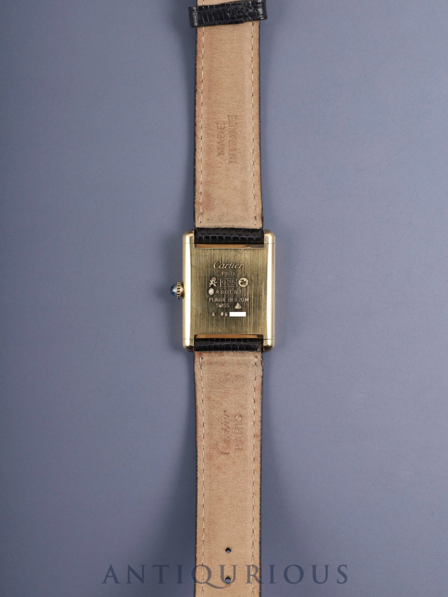 Cartier Must Tank LM, manual winding, Cal. 78-1, SV925, genuine leather strap, genuine buckle (GP), onyx dial, circa 1976-1981, overhauled.