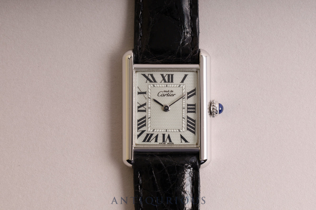 Cartier Must Tank MM QZ Silver Roman Dial 2416 Box and Warranty Card Included