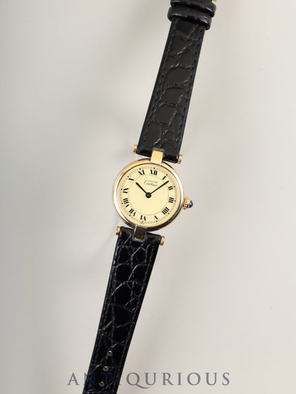 カルティエ マスト ヴァンドーム VLC SM 590004 クォーツ Cal.690 SV925 革 純正尾錠（GP）アイボリーローマン文字盤 オーバーホール済み