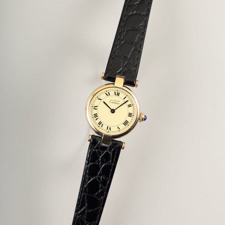 カルティエ マスト ヴァンドーム VLC SM 590004 クォーツ Cal.690 SV925 革 純正尾錠（GP）アイボリーローマン文字盤 オーバーホール済み