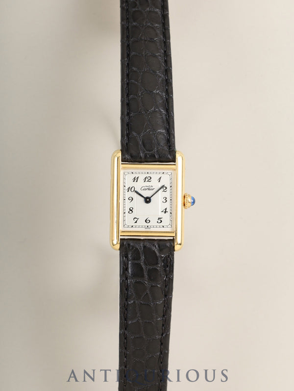 カルティエ マストタンク SM 5057001 クォーツ Cal.057 SV925 革 純正Dバックル（GP）アラビア文字盤（SWISS表記）オーバーホール済み 新品仕上げ済み