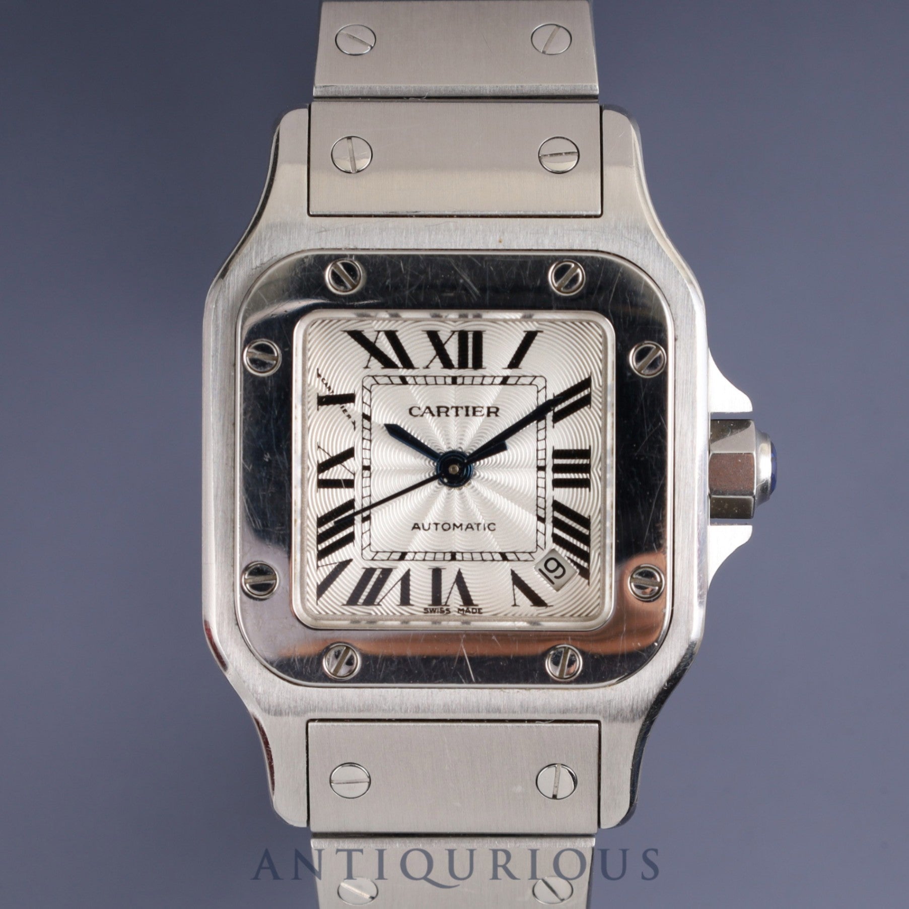 Cartier Santos Galbee SM W20054D6 / 2423 Automatic Cal.077 SS SS Silver guilloche dial Box Overhauled Bracelet cleaned at Cartier boutique