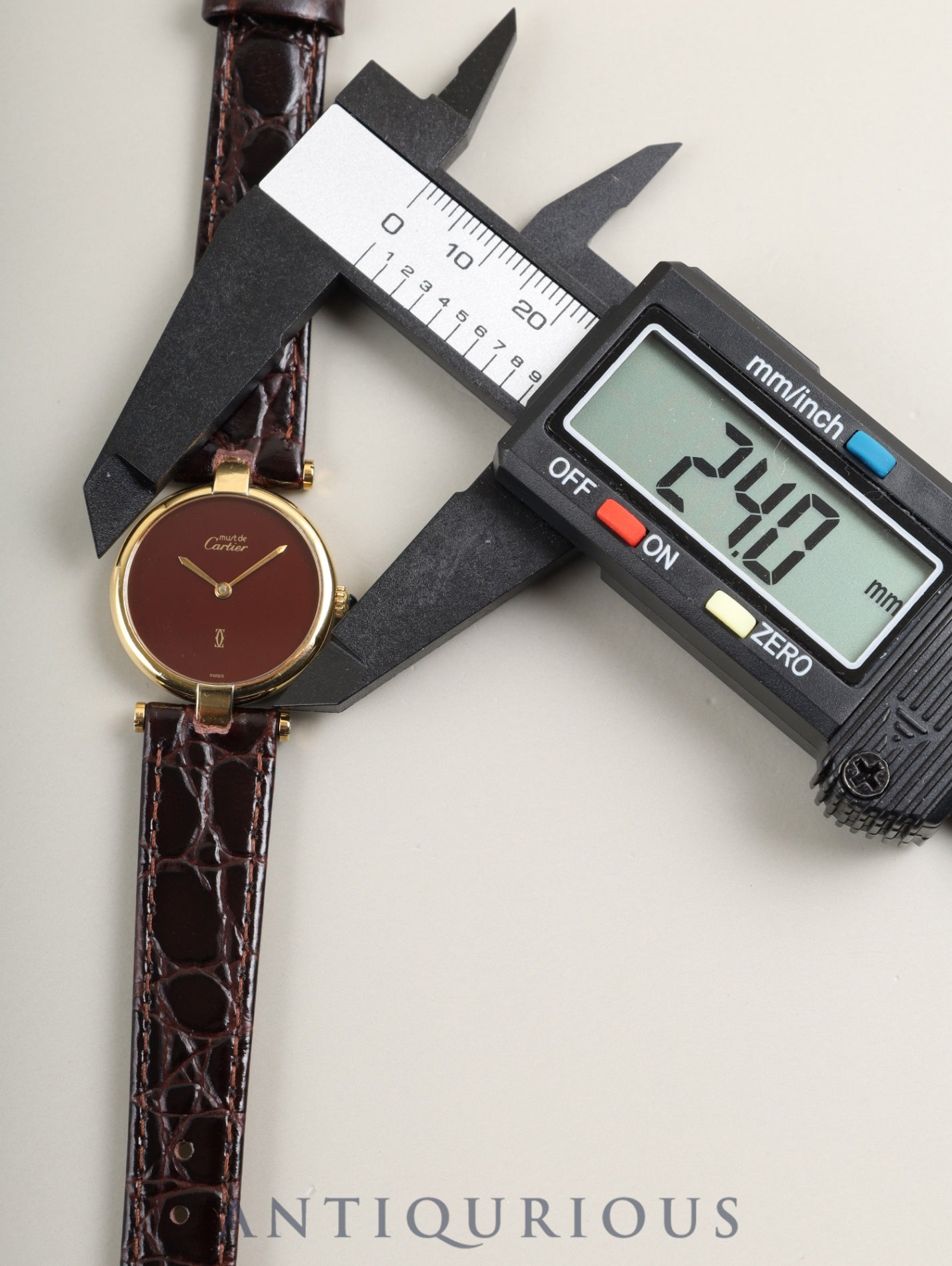 カルティエ マスト ヴァンドーム VLC SM 18 クォーツ Cal.81 SV925 革 純正尾錠（GP） ガーネットダイアル ボルドー文字盤 箱 冊子 保証書（1987年）オーバーホール済み