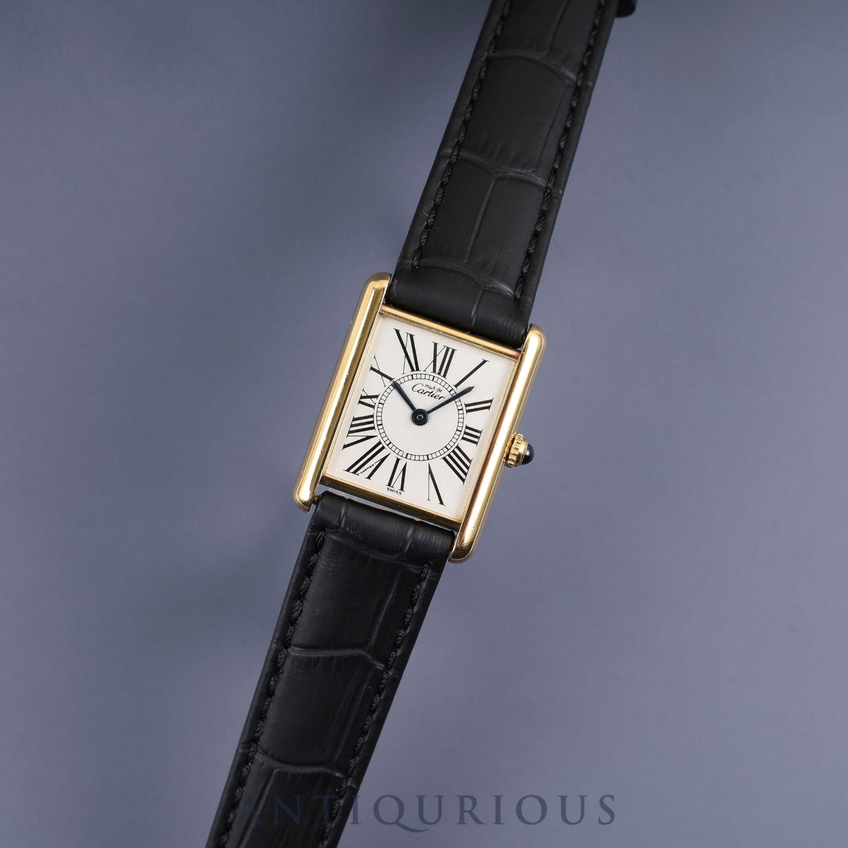 Cartier Must Tank LM W1005654/590005 Quartz Caliber 90 SV925 Leather Strap with Genuine GP Buckle, Opalescent Dial, Box, Booklet, Warranty Card (1996) Overhauled