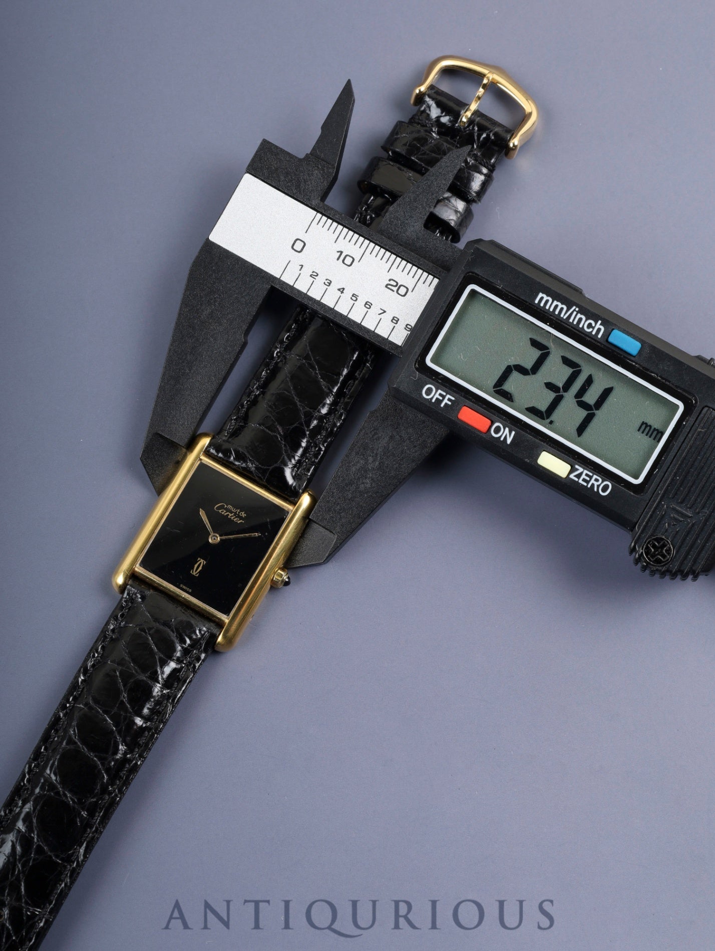 Cartier Must Tank LM 681006 Quartz Caliber 81 SV925 Leather Strap with Genuine GP Buckle, Onyx Dial, Overhauled and Polished to Look Like New