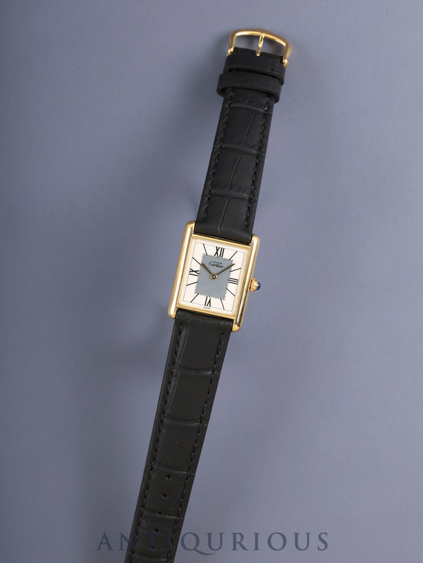 Cartier Must Tank LM 590005 Quartz Cal. 90 SV925 Leather Original Pin Buckle (GP) Center Gray Dial Roman Numerals (SWISS Mark) Overhauled Polished