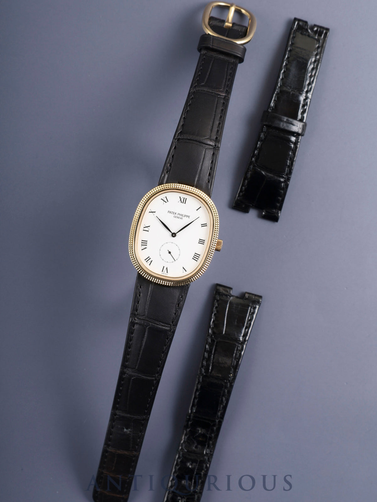 Patek Philippe Golden Ellipse 3989, manual winding, Cal. 215, 750YG, leather (JEAN ROUSEAU), genuine pin buckle (750YG), white dial, overhauled.