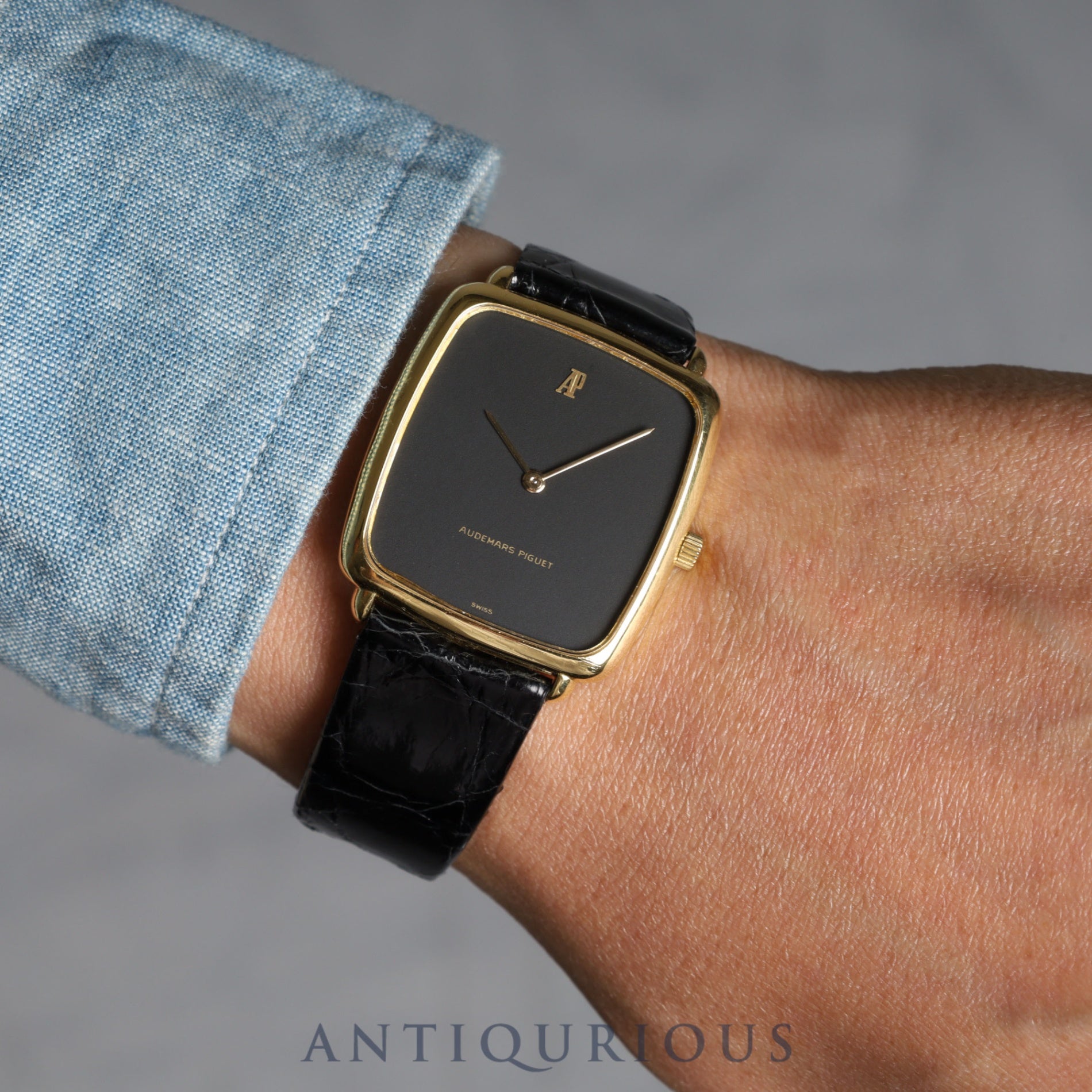 Audemars Piguet Ultra Slim Cushion Case Hand-wound Cal.2090 YG Leather Genuine Buckle (750) Black Dial Overhauled