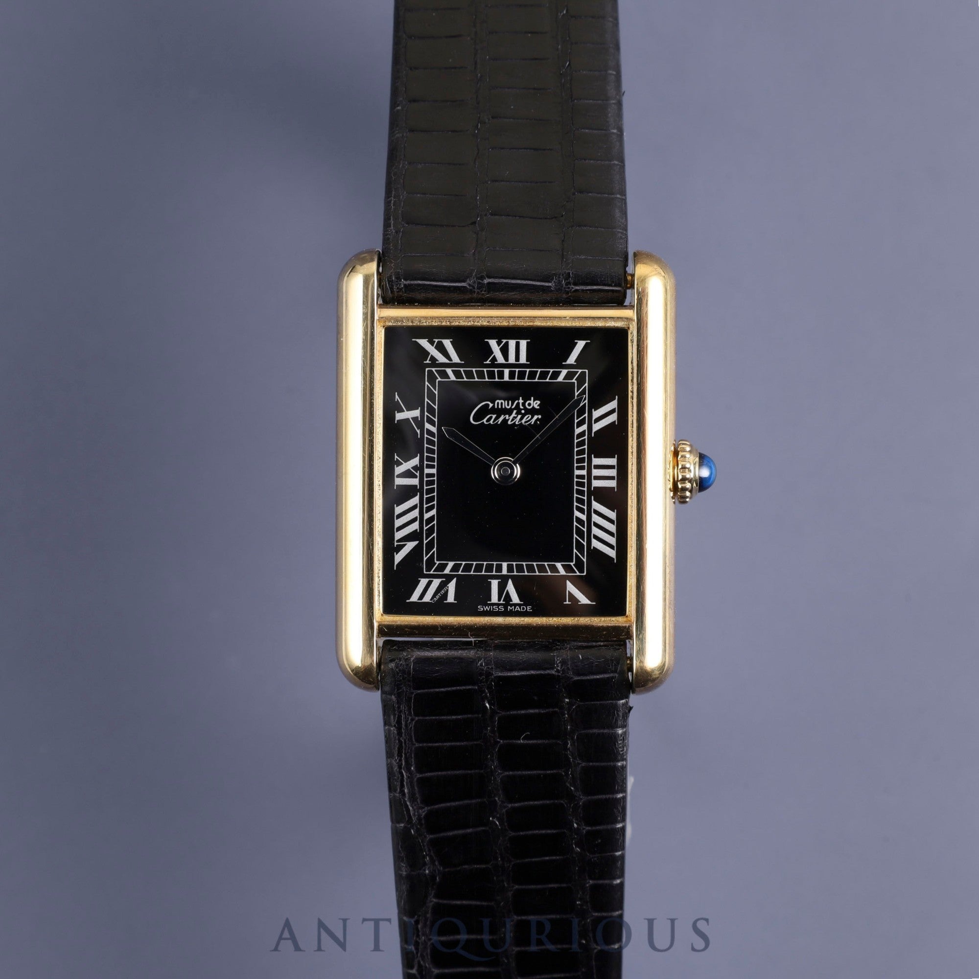 Cartier Must Tank LM Manual winding SV925 Leather Genuine buckle (GP) Black Roman dial Complete service (full maintenance) completed at Cartier boutique